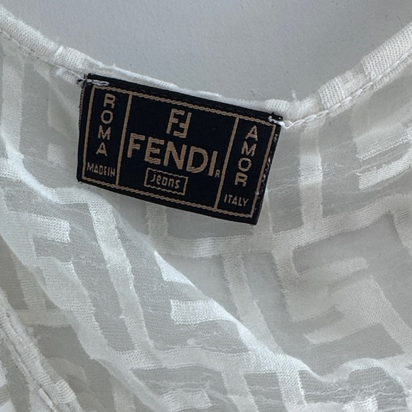 Vintage Fendi Sheer Logo-Pattern White Short-Sleeve Women’s Top - Picture 2 of 5